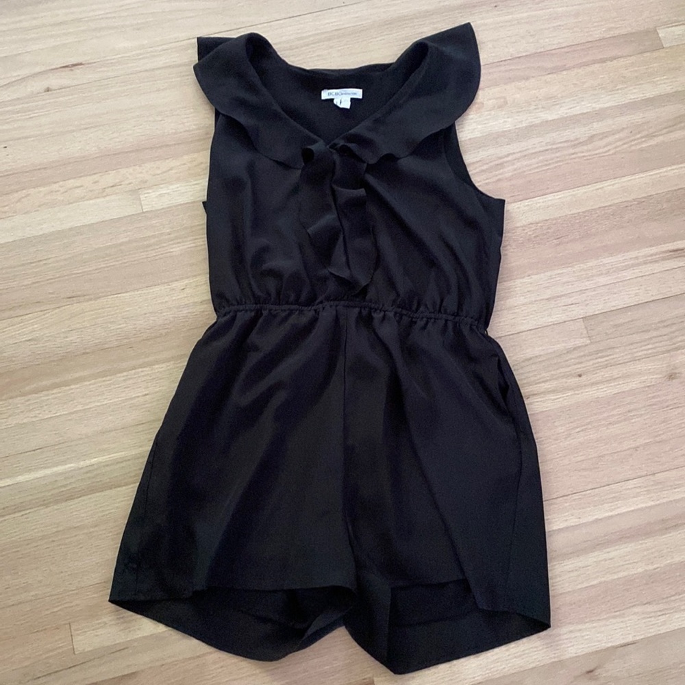 BCBGeneration Black Ruffle Sleeveless Romper